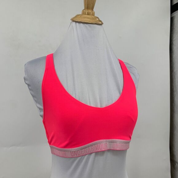 Under Armour Strappy Sports Bra Womens S Small Neon Pink Logo Band Unpadded - Picture 3 of 14